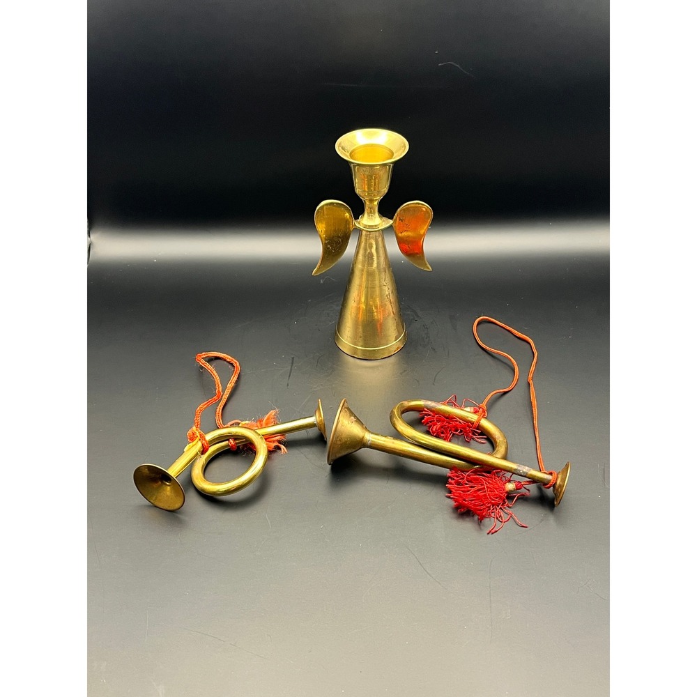 Lot of Vintage Brass Angel Candle Holder with Miniature Horn Ornaments India